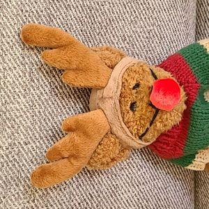 Christmas Bear With Sweater and Reindeer Antler Hat